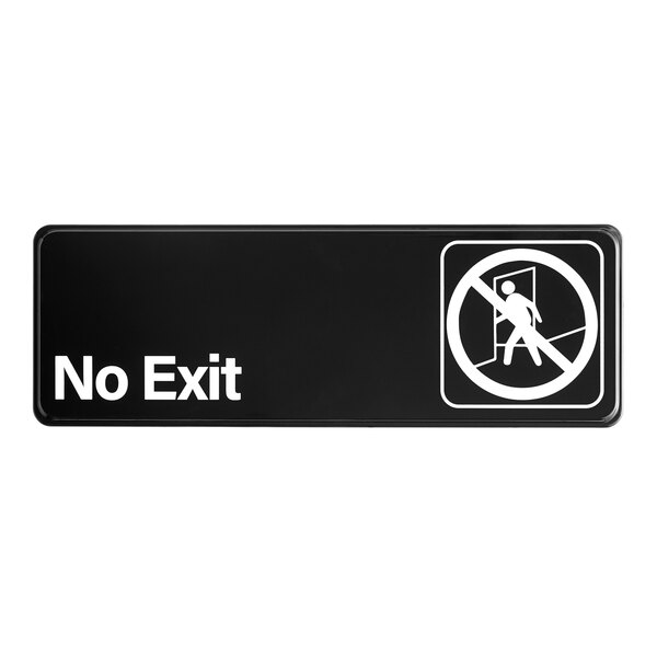 A black rectangular Lavex no exit sign with white text.