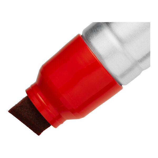 The red and silver Sharpie Magnum XL Chisel Tip Permanent Marker with brown writing on a white background.