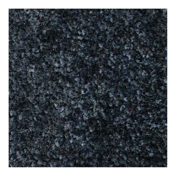 A close up of a navy blue M+A Matting carpet with a rubber border.