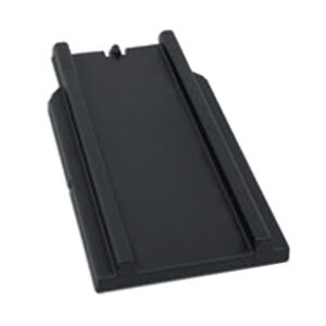 A black rectangular plastic locater guide for a Bunn narrow iced beverage dispenser.