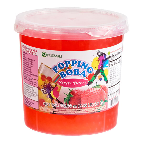 Possmei Strawberry Popping Boba 7.05 lb. - 4/Case
