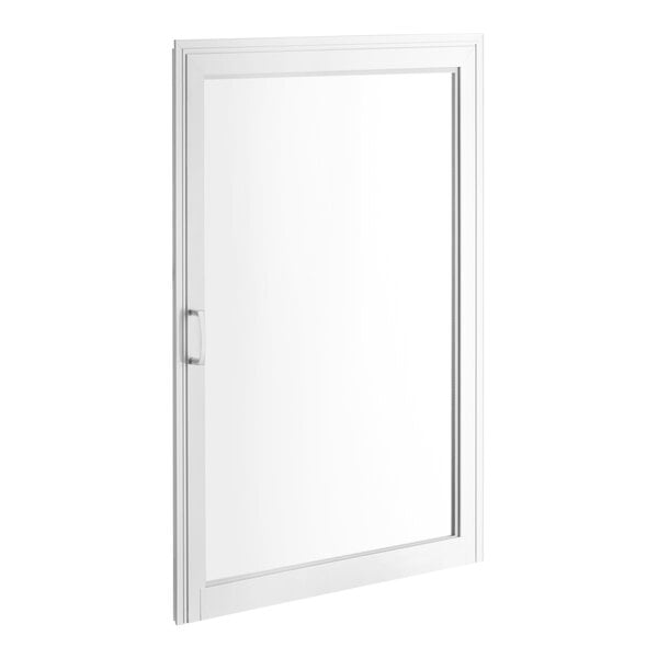 A white rectangular door with a clear glass panel.