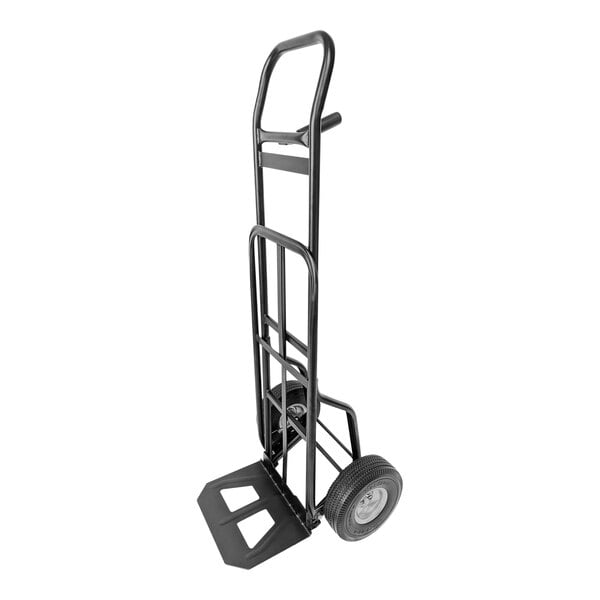 A black Harper steel hand truck with flat-free polypropylene wheels.