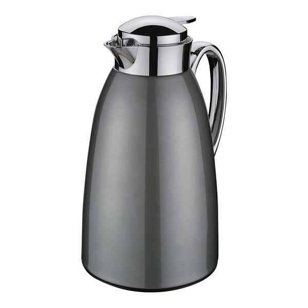 A Cilio Venezia stainless steel coffee carafe with a silver lid on a grey background.