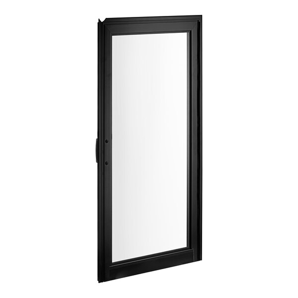 A black rectangular frame with a right glass door 