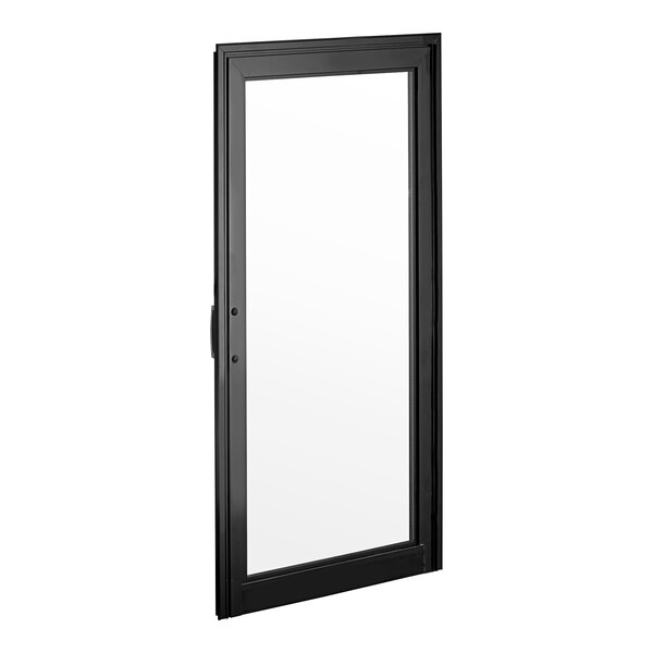 A black rectangular frame with a glass door.