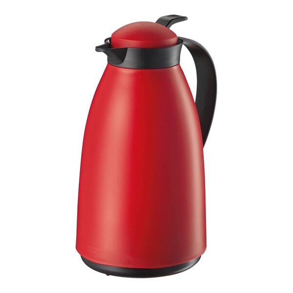 A red and black Cilio Imola insulated carafe with a black handle.