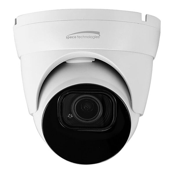 A white Speco Technologies IP turret camera with a black circle inside.
