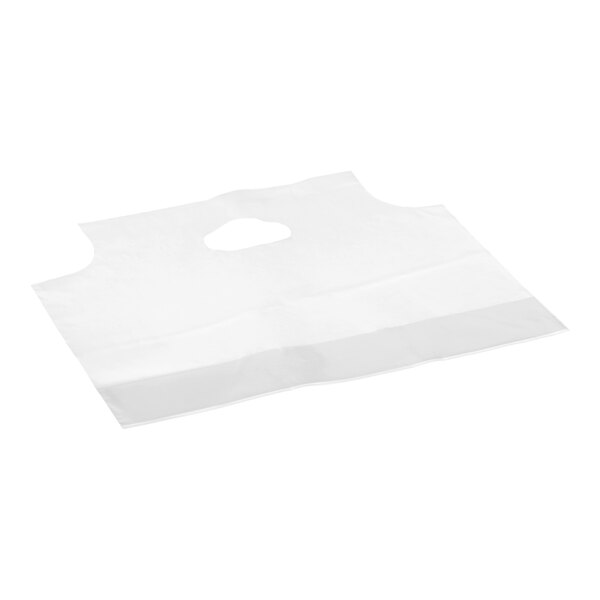 A clear, unprinted light-duty plastic grab and go bag with a die-cut handle.