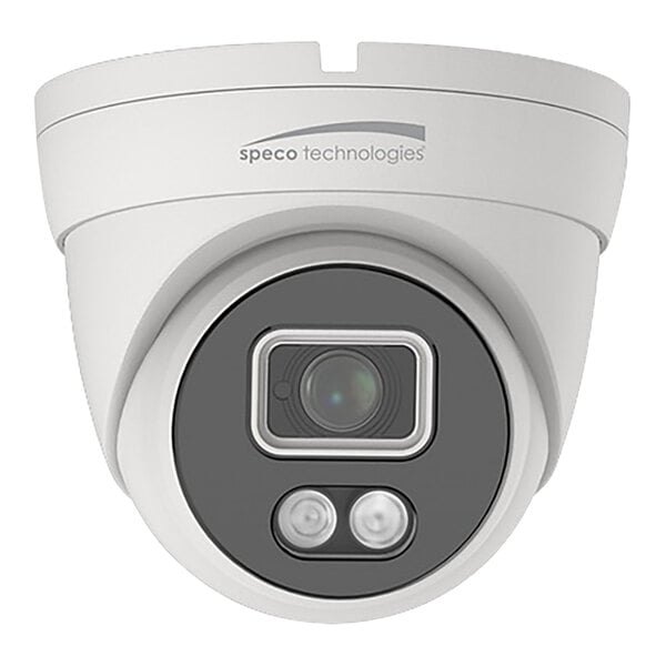 A white Speco Technologies turret camera with a black circle.