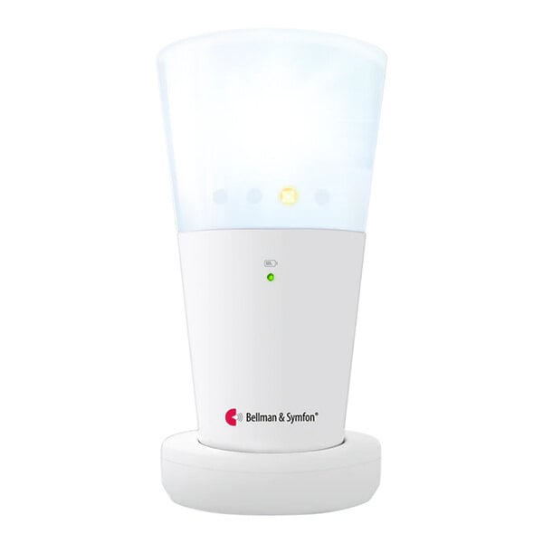 A white Bellman & Symfon Visit smart home system flash receiver with a green light on.