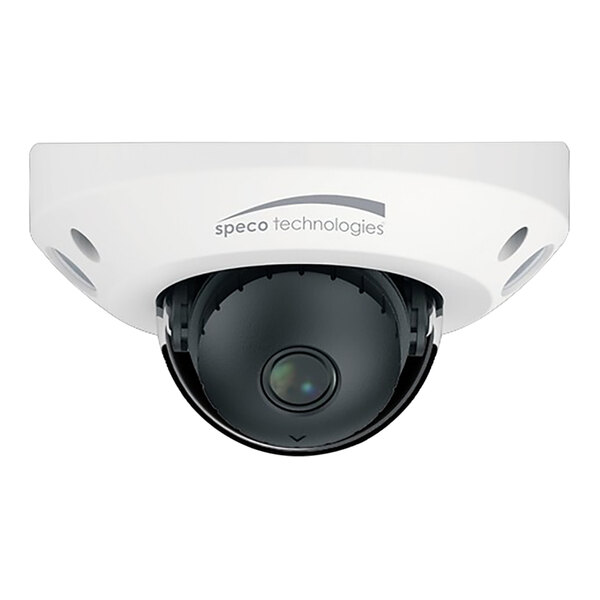 A white Speco Technologies mini dome camera with a black round lens.