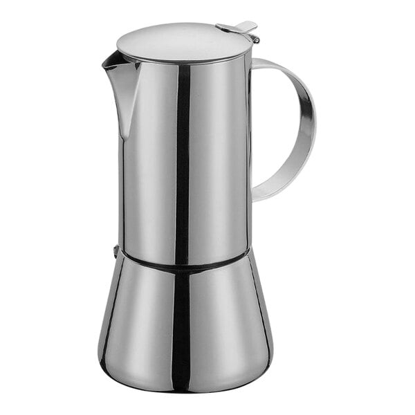 A Cilio stainless steel stovetop espresso maker with a handle.