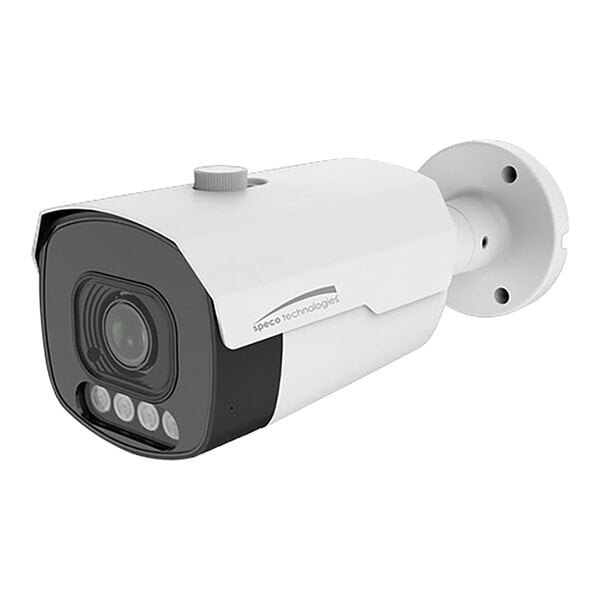 A close-up of a white Speco Technologies bullet camera.