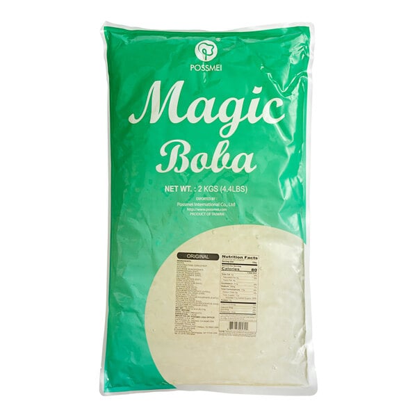 A green bag of Possmei Original Magic Crystal Boba with white text.