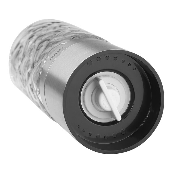 A Cilio stainless steel salt mill with a black and silver lid.