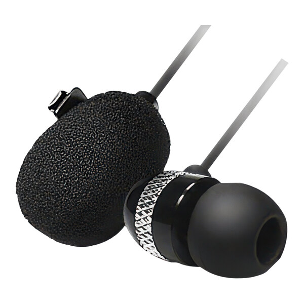 A pair of black Bellman & Symfon earbuds.