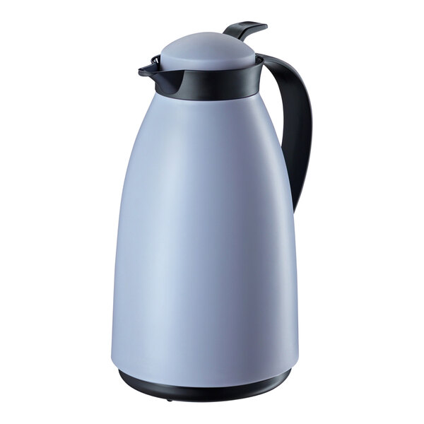 A matte dusty blue Cilio coffee carafe on a white background.