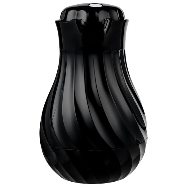 A black plastic Vollrath SwirlServe beverage server with a swirl design.
