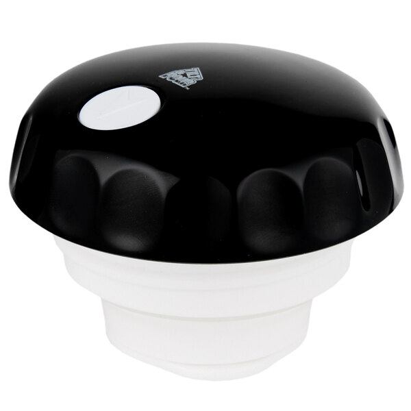 A black Vollrath beverage server with a white circle and button.