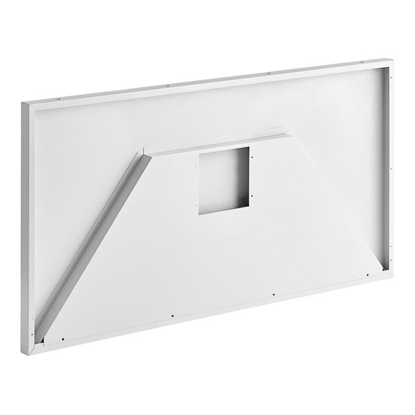 A white metal front cover panel for a refrigeration cabinet with a square hole.