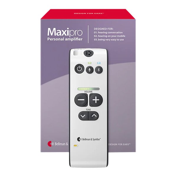 The white Bellman & Symfon Maxi Pro wireless remote control in a box.