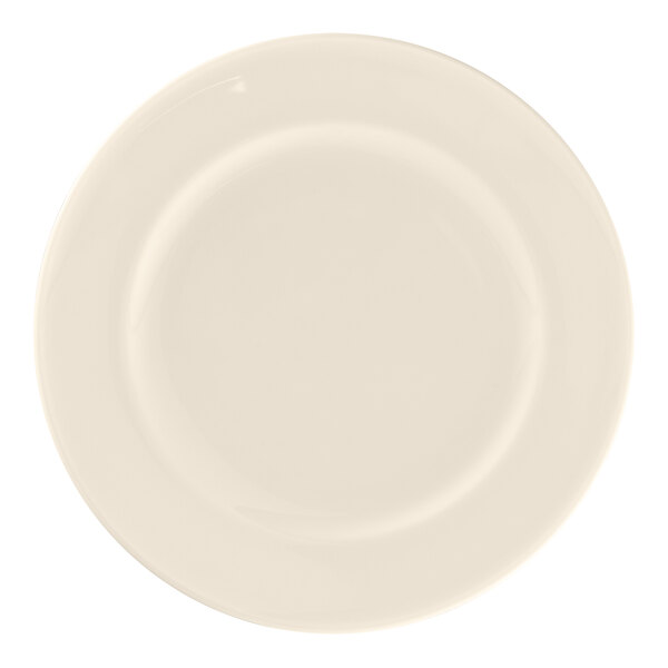 A white RAK Porcelain bone china plate with a round rim.