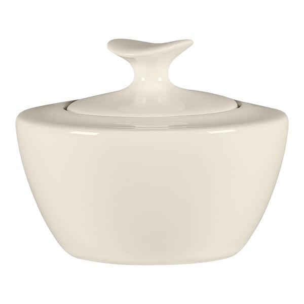 A RAK Porcelain white bone china bowl with a lid.