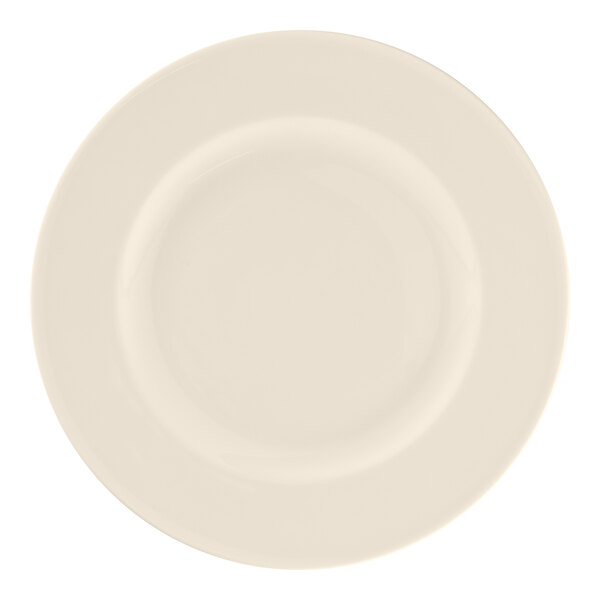 A white RAK Porcelain bone china plate with a round rim.