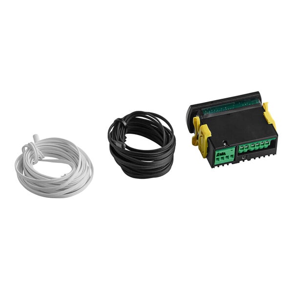 A black and white Avantco Carel controller with wires.