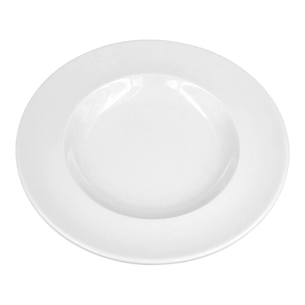 A white RAK Porcelain deep plate with a white rim.