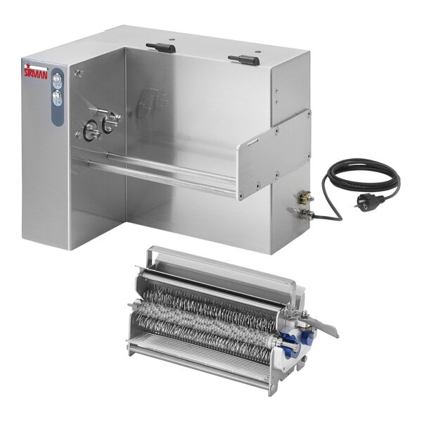 A Sirman Drake meat tenderizer machine with a wire and a hose.