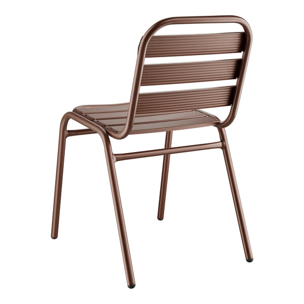 A bronze powder-coated steel Lancaster Table & Seating outdoor side chair.