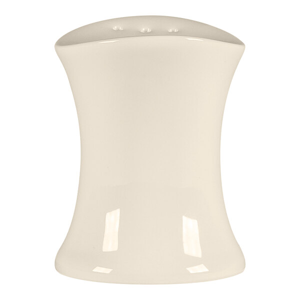 A white curved RAK Porcelain salt shaker.