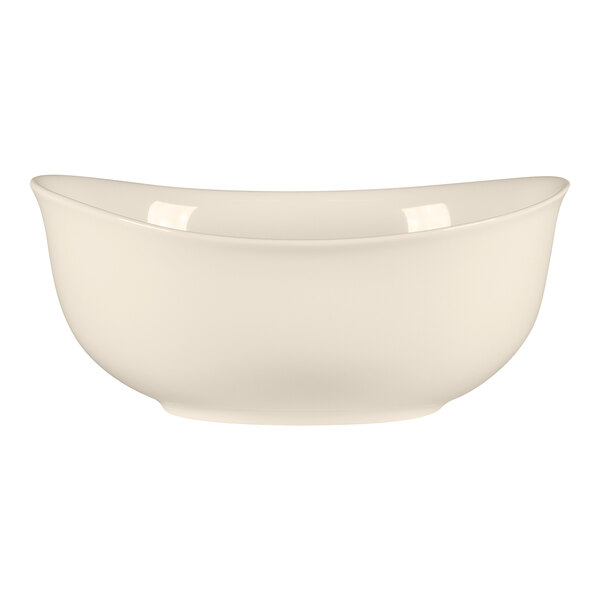 A white RAK Porcelain bone china bowl with a curved edge.