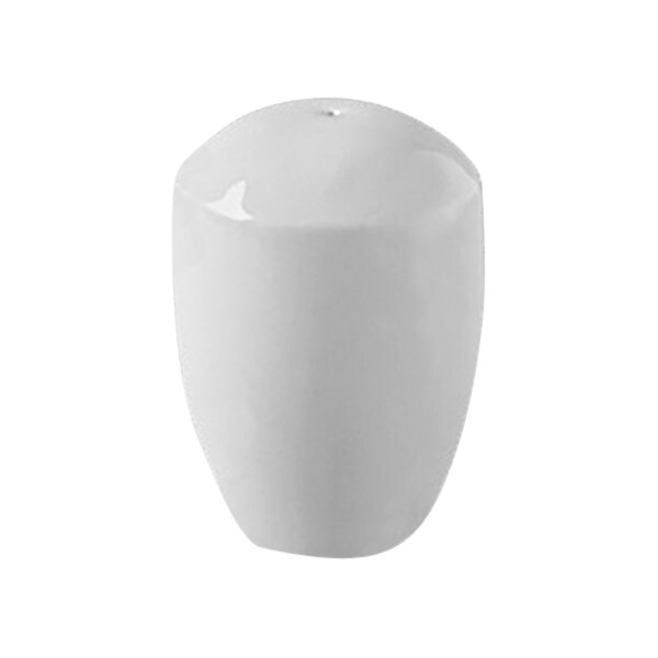 A white porcelain pepper shaker.