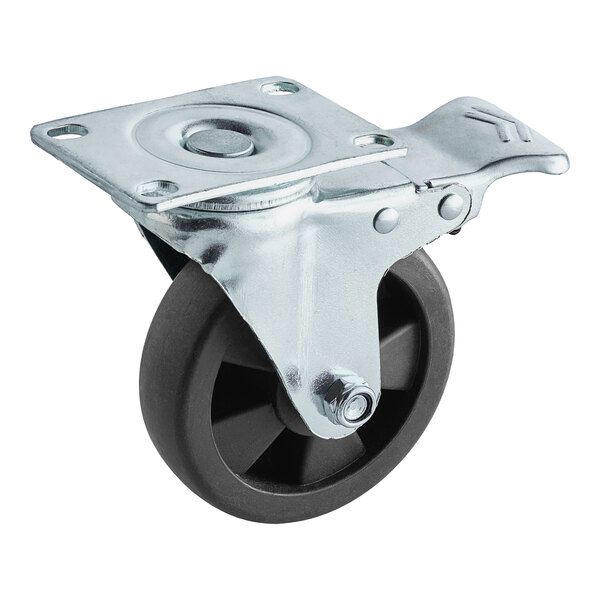 An Avantco swivel plate caster with a black and metal wheel.