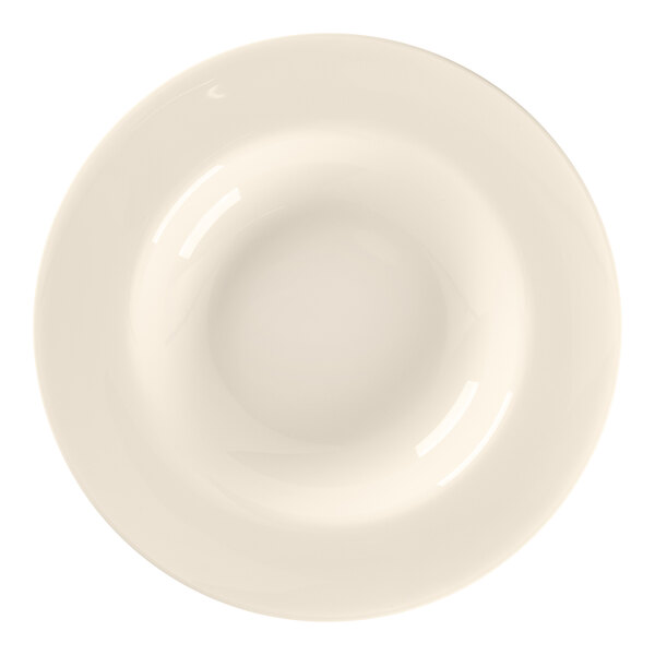 A white RAK Porcelain bone china plate with a circular rim and center.