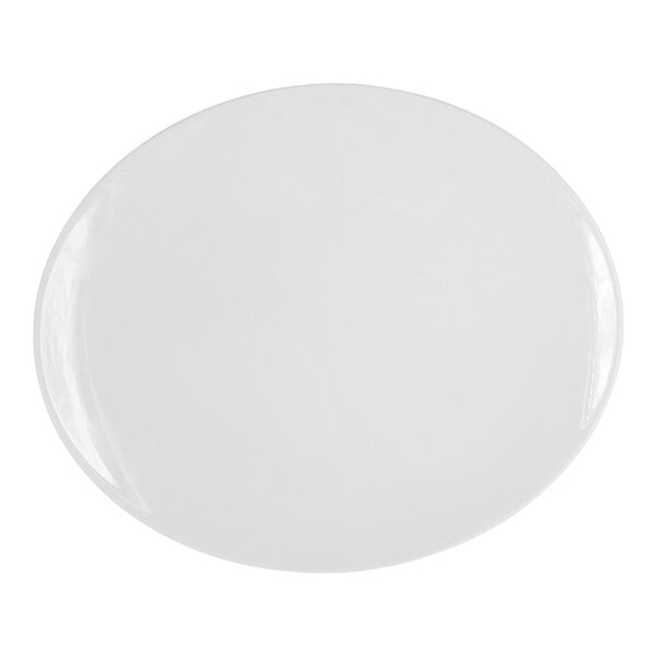 A close up of a white RAK Porcelain steak plate with a round edge.