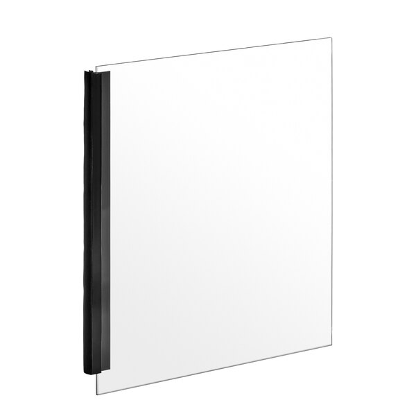 A clear rectangular glass panel with a black edge along one side, photographed against a white background.
