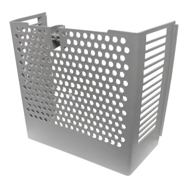 A white plastic diffuser baffle with holes.