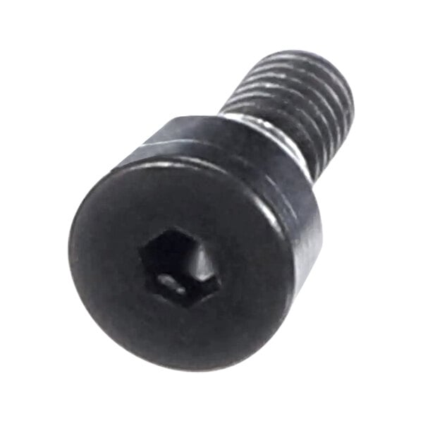 A close up of a black Garland / US Range screw with a hexagon head.