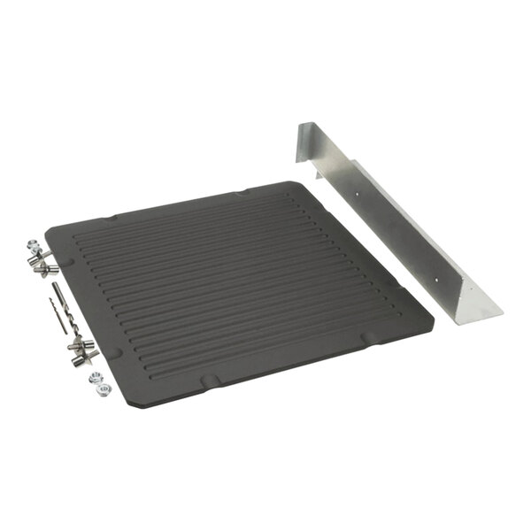 A black square Merrychef cookplate with a metal shelf on top.