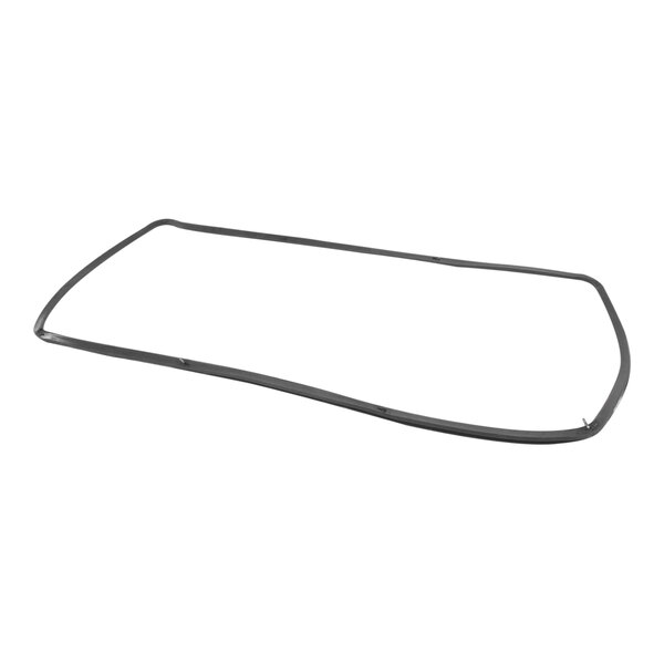 A close-up of a black rubber seal on a white background.