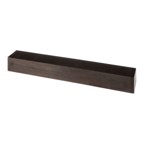 A rectangular wooden shelf with a black handle.