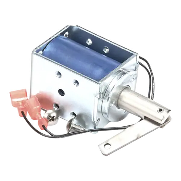 A metal Follett Corporation Solenoid with wires.