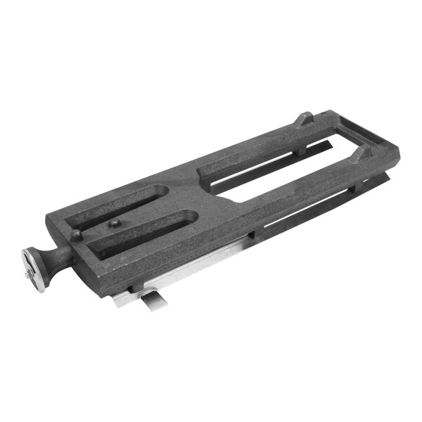 A black metal Garland / US Range cast burner with a small screw.