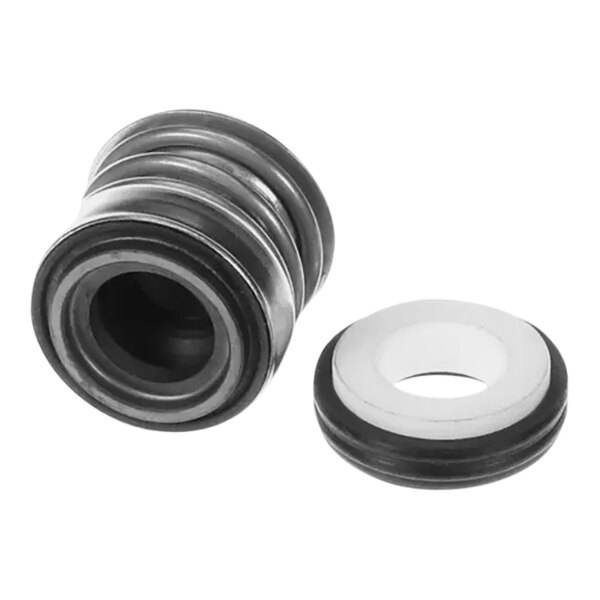 A black and white rubber seal with a white ring on one side and a black circle on the other.