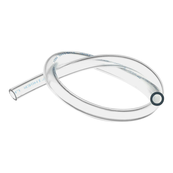 Clear plastic tubing with blue text on a white background.