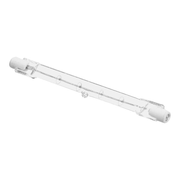 A clear halogen light bulb with a white cap and tube.